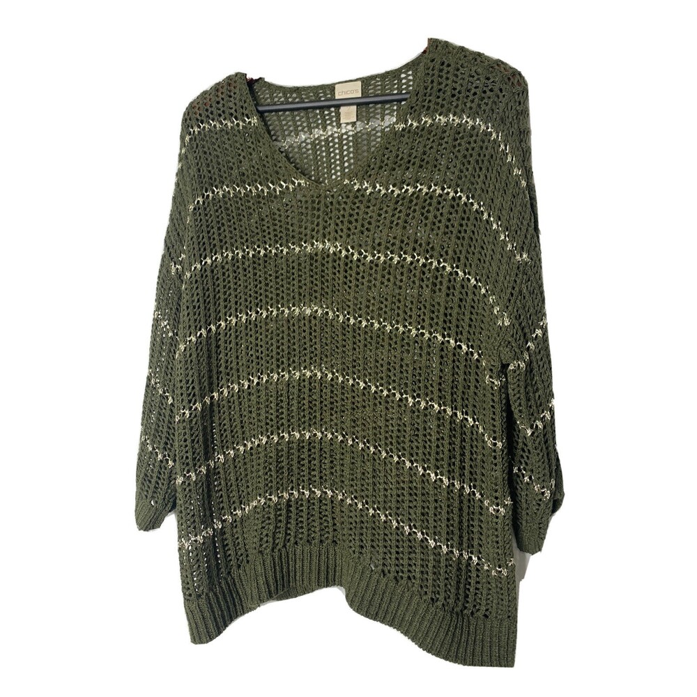 Chico's Knitted Sweater Top Olive Green L / 2 / 12
